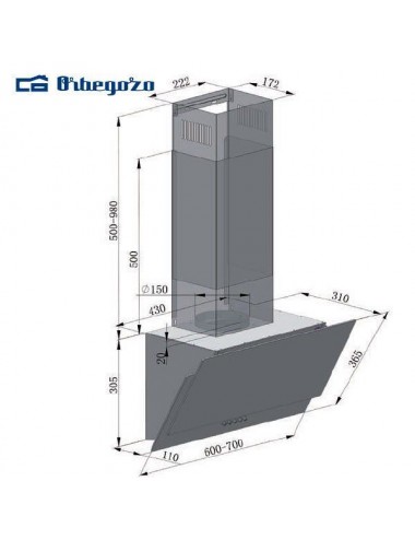 Orbegozo Campana Decorativa DS74170BL 70cm Cristal Blanco 379m3/h Clase C Orbegozo - 2