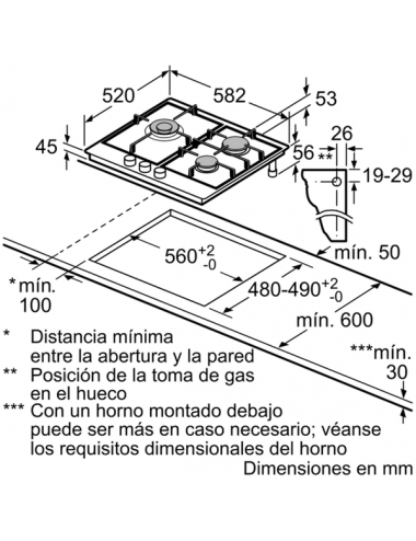 Bosch PCC6A5B90 hobs Acero inoxidable Integrado Encimera de gas 3 zona(s) Bosch - 2