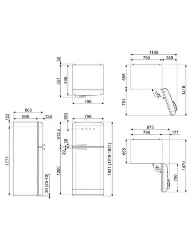 Smeg Frigorífico 2 Puertas FAB50LBL5 Bombino 1’92m Negro NoFrost 294L Clase E Smeg - 2