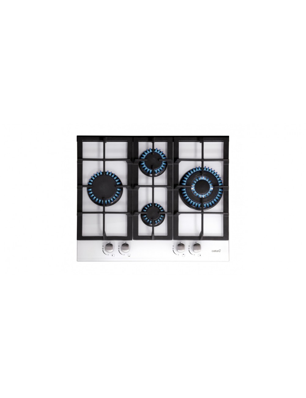 Cata Encimera Cristal Gas LCI6031WH 4 Fuegos CRistal Blanco Parrillas Hierro Fundido