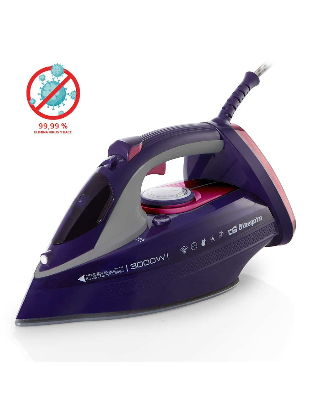 ORBEGOZO PLANCHA SV-2250 VAPOR SUELA CERAMICA 2200w.