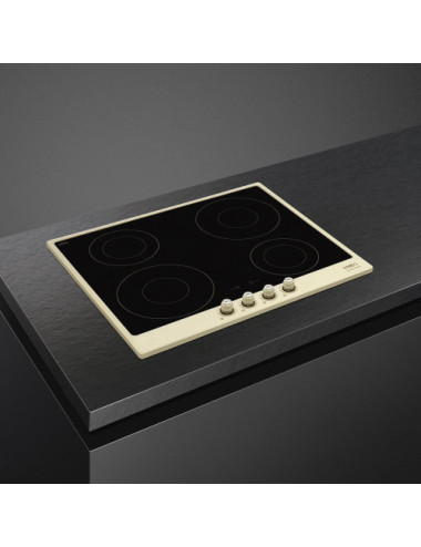 Smeg Encimera de inducción SI764POM Cortina Crema 60 cm 4 zonas Mandos Bronce Antiguo Booster