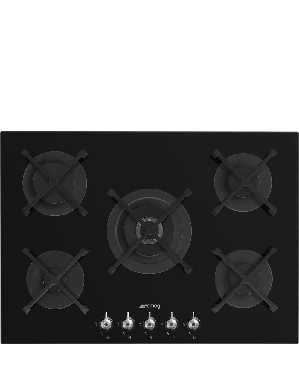 Smeg Encimera Gas PV375N 72cm Negra 5 Zonas Hierro Fundido