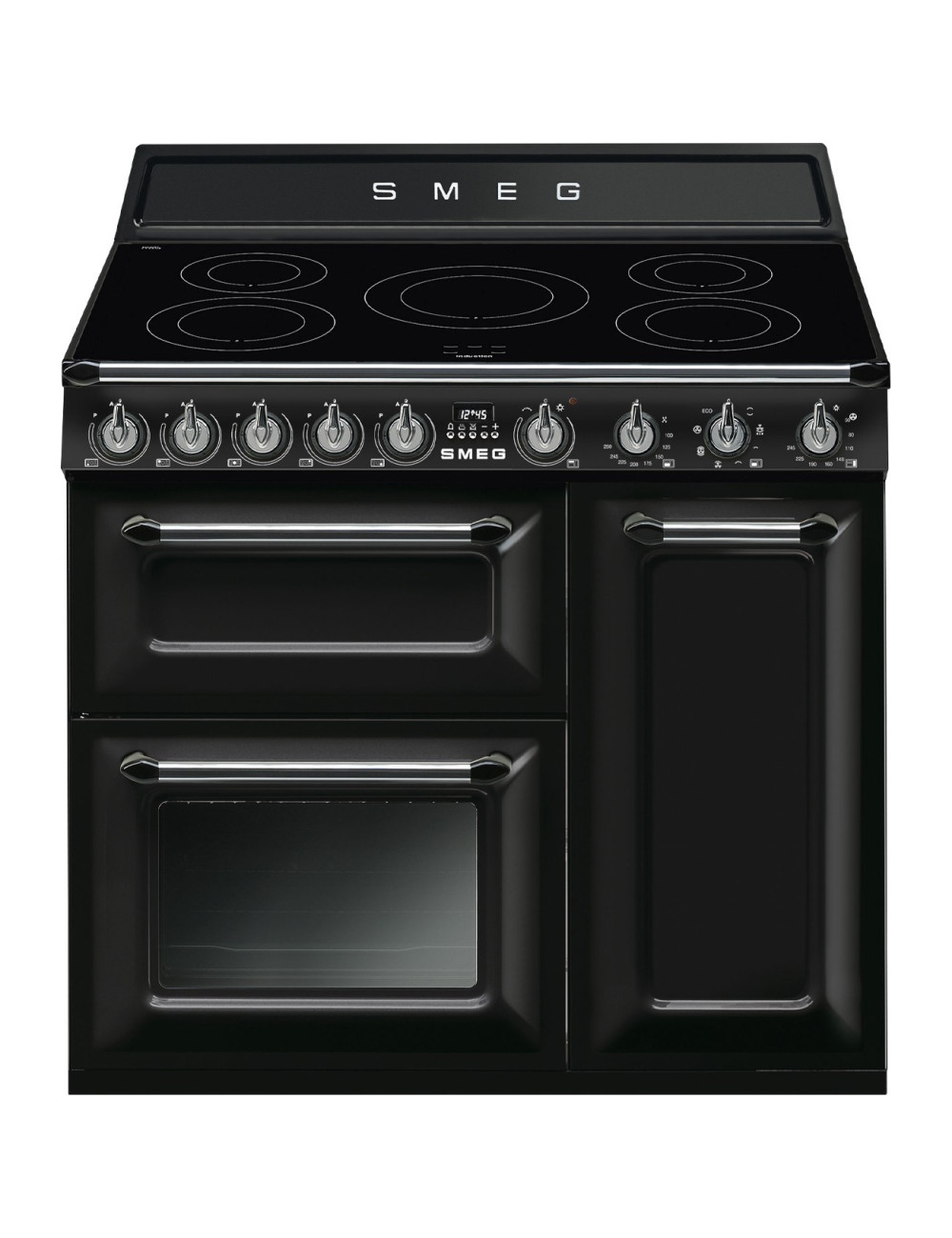 Smeg Cocina TR93IBL2 Victoria 90cm Inducción 5 Zonas Negro Horno Multifunción 61L + Horno Estático 61L Clase A