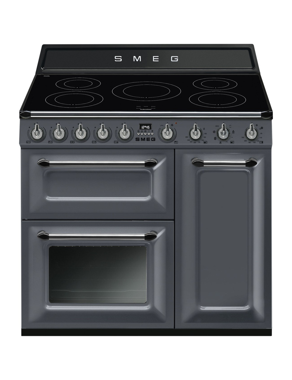 Smeg Cocina TR93IGR2 Inducción 90cm Estética Victoria Gris Pizarra 3 Hornos Termoventilado Vapor Clean Clase A/B