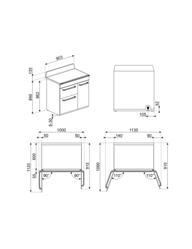 Smeg Cocina TR93IGR2 Inducción 90cm Estética Victoria Gris Pizarra 3 Hornos Termoventilado Vapor Clean Clase A/B