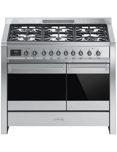 Smeg Cocina A2-81 Gas Natural 100x60 cm Acero Inoxidable 6 Fuegos 2 Hornos Eléctricos Clase A