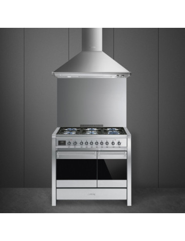 Smeg Cocina A2-81 Gas Natural 100x60 cm Acero Inoxidable 6 Fuegos 2 Hornos Eléctricos Clase A
