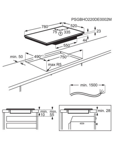 AEG Placa Inducción TI84IB30FB 4 Zonas FlexiBridge Negro 80cm Hob2Hood