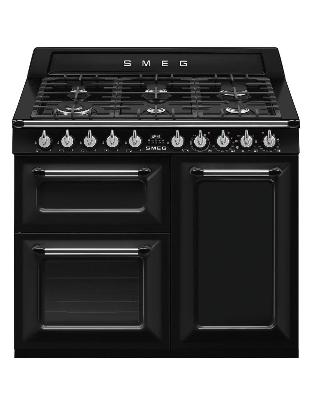 Smeg Cocina Victoria TR103BL 3 Hornos Termoventilado Gas 6 Fuegos Negra 61L Clase A