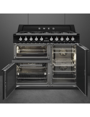 Smeg Cocina Victoria TR103BL 3 Hornos Termoventilado Gas 6 Fuegos Negra 61L Clase A
