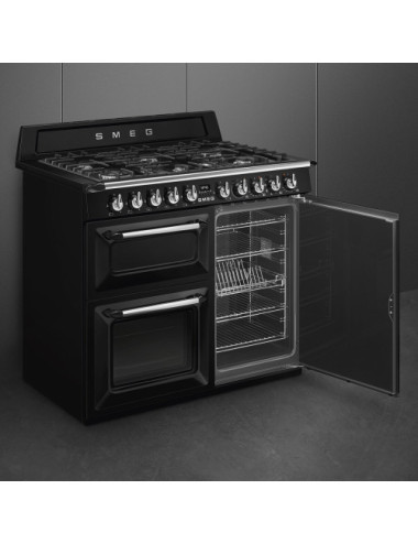 Smeg Cocina Victoria TR103BL 3 Hornos Termoventilado Gas 6 Fuegos Negra 61L Clase A