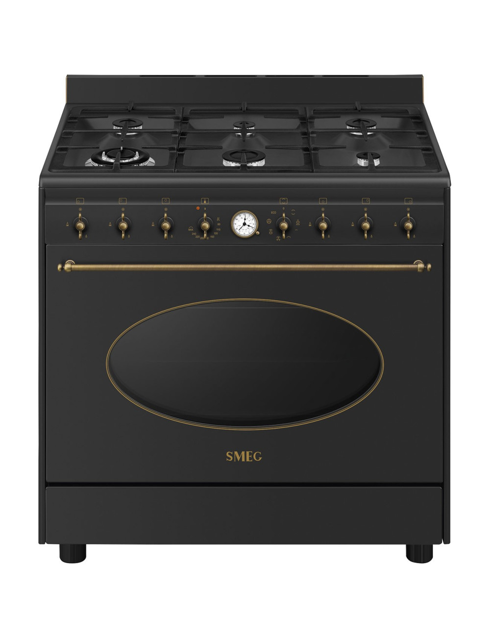 Smeg Cocina CO96GMA9 Gas 6 Fuegos Horno Eléctrico Multifunción 90cm Antracita Estética Coloniale