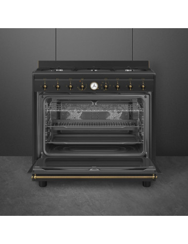 Smeg Cocina CO96GMA9 Gas 6 Fuegos Horno Eléctrico Multifunción 90cm Antracita Estética Coloniale