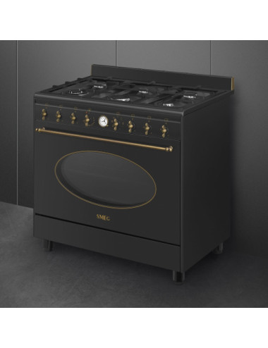 Smeg Cocina CO96GMA9 Gas 6 Fuegos Horno Eléctrico Multifunción 90cm Antracita Estética Coloniale