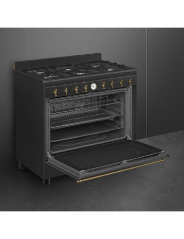 Smeg Cocina CO96GMA9 Gas 6 Fuegos Horno Eléctrico Multifunción 90cm Antracita Estética Coloniale