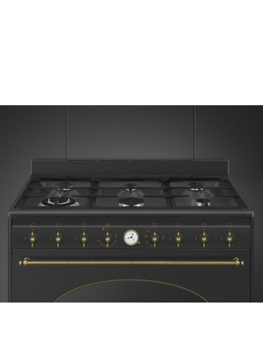 Smeg Cocina CO96GMA9 Gas 6 Fuegos Horno Eléctrico Multifunción 90cm Antracita Estética Coloniale