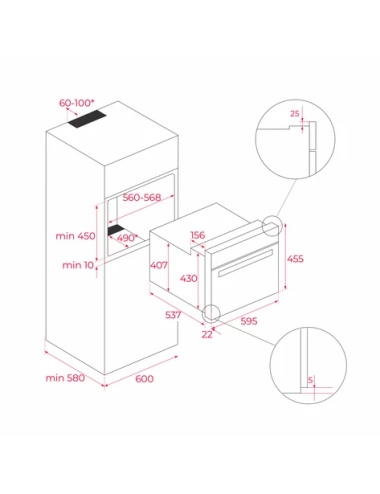 TEKA Horno compacto pirolítico NEO HSC 6350 P 8 funciones Inox Plus-Extension