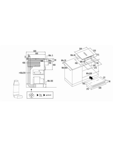 Cata Placa Inducción AS600 Flex 60cm Extractor Integrado 4 Zonas Clase A+