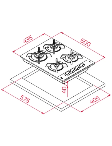 Teka Placa GBC 64003 KBN Gas Cristal Negro 60 cm 4 Quemadores Natural