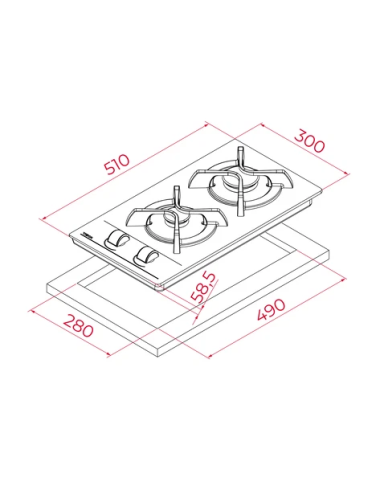 Teka Placa Gas GBC 32000 KLN 30cm 2 Quemadores Cristal Negro Natural