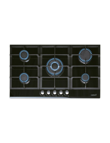Cata Placa Gas LCI 9041 BK 5 Fuegos Vidrio Negro Soportes Fundición Clase A