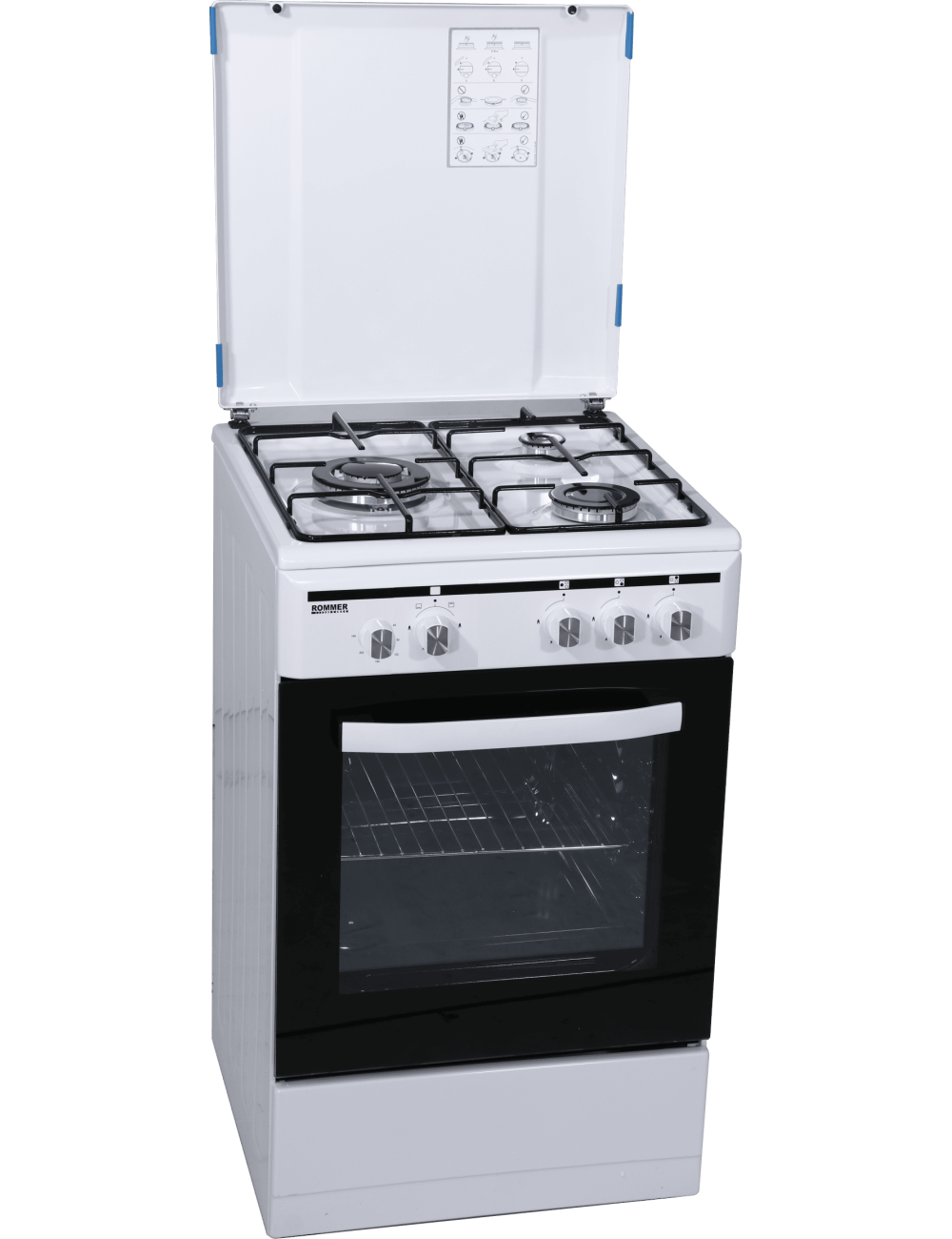 ROMMER Cocina Gas Butano ECH352 FG Blanca 3 Fuegos Horno Eléctrico