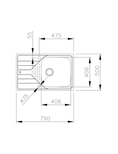 Teka Fregadero Universe 45 T-XP 1C 1E Inox 1 cubeta + Escurridor Izquierda 45 cm