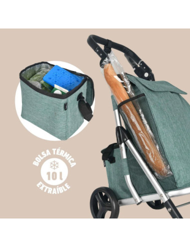 JATA CARRO COMPRA HCAR-2501 4 RUEDAS + BOLSA TERMICA VERDE
