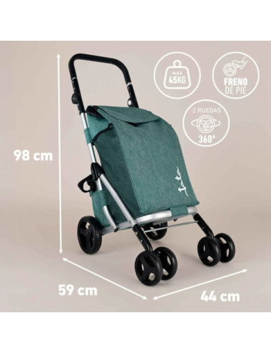 JATA CARRO COMPRA HCAR-2501 4 RUEDAS + BOLSA TERMICA VERDE