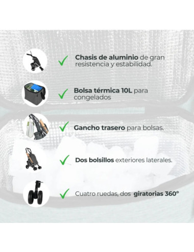 JATA CARRO COMPRA HCAR-2502 4 RUEDAS + BOLSA TERMICA GRIS