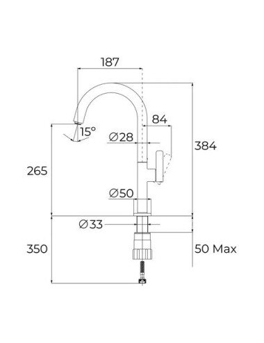 Teka Grifo Oval 915 116030064 Monomando Cocina Negro Caño Alto Clase A