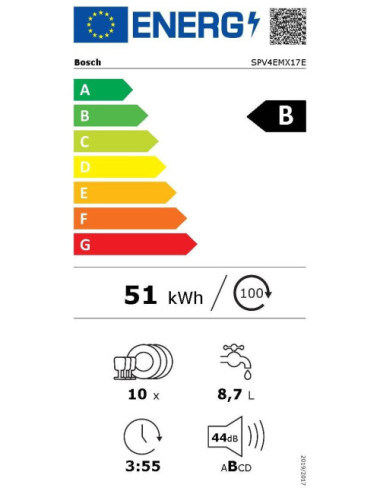 Bosch Lavavajillas Integrable SPV4EMX17E 45 cm 10 Servicios EfficientDry Home Connect B
