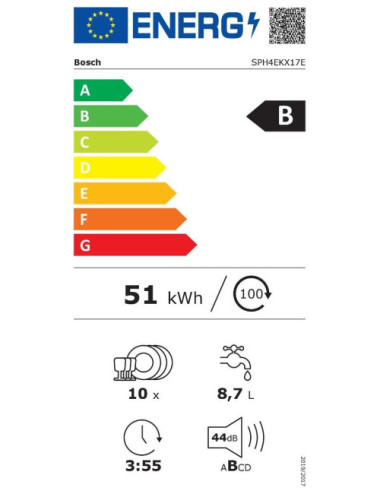 Bosch Lavavajillas Integrable SPH4EKX17E 10 Servicios 45 cm Wi‑Fi Home Connect Clase B