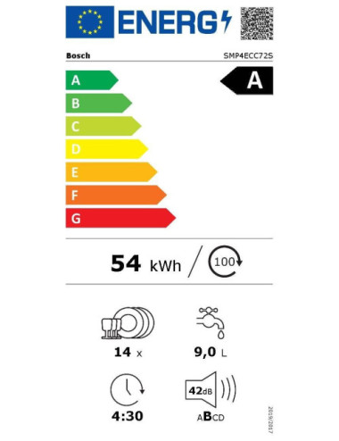 Bosch SMP4ECC72S Lavavajillas Semi‑Integrable 14 Servicios A Acero Negro Anti‑Huellas Home Connect
