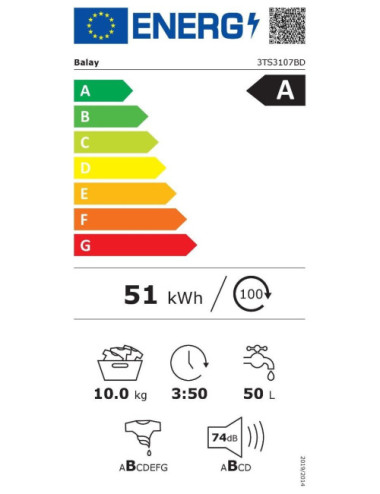 Lavadora Balay 3TS993BP Carga Frontal 9 kg 1200 rpm Blanco Clase A AquaControl Plus Motor ExtraSilencio
