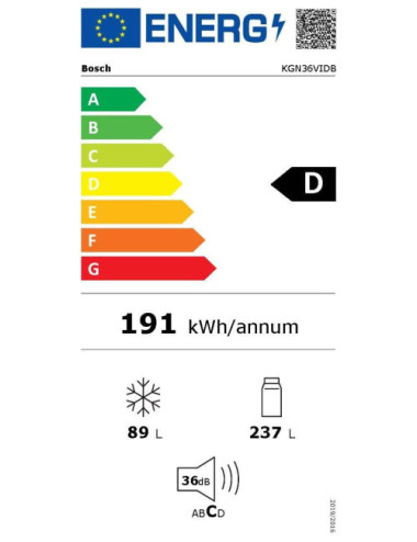 Frigorífico Combi Bosch KGN36VIDB Total NoFrost Inox 326 L 186 cm VitaFresh Clase D