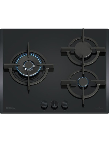 Placa de gas Balay 3ETG663RB Cristal Negro 60 cm 3 Zonas Wok GasStop FlameSelect