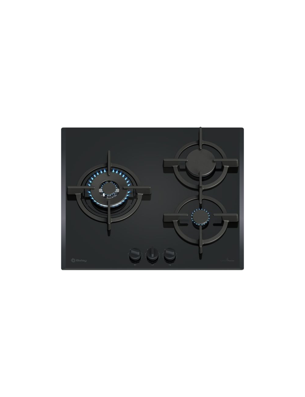 Placa de gas Balay 3ETG663RB Cristal Negro 60 cm 3 Zonas Wok GasStop FlameSelect