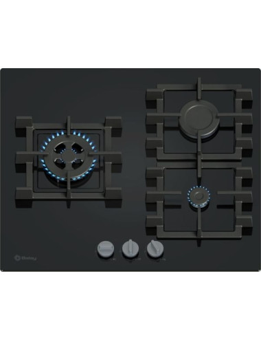 Balay 3ETG563QB Placa de Gas 60 cm Cristal Negro 3 Zonas Wok GasStop Integrada