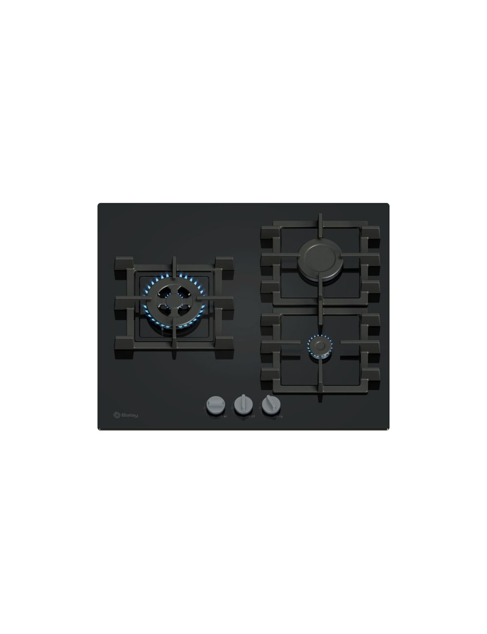 Balay 3ETG563QB Placa de Gas 60 cm Cristal Negro 3 Zonas Wok GasStop Integrada