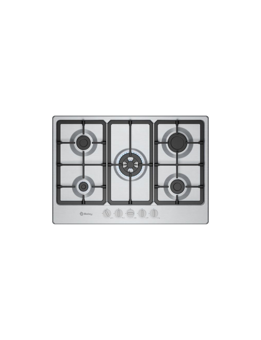 Balay 3ETX576CB Placa de Gas 5 Zonas 75 cm Inox GasStop Wok Parrillas Fundición