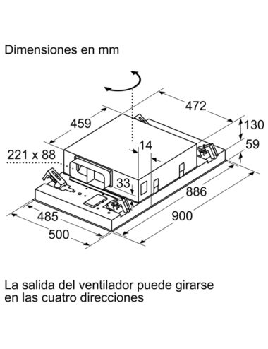 Balay Campana techo 3be296abc 90 cm Cristal Blanco 734 m³/h Sensor Placa‑Campana Clase B