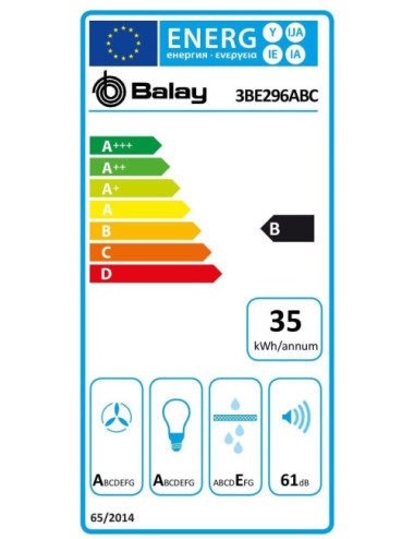 Balay Campana techo 3be296abc 90 cm Cristal Blanco 734 m³/h Sensor Placa‑Campana Clase B
