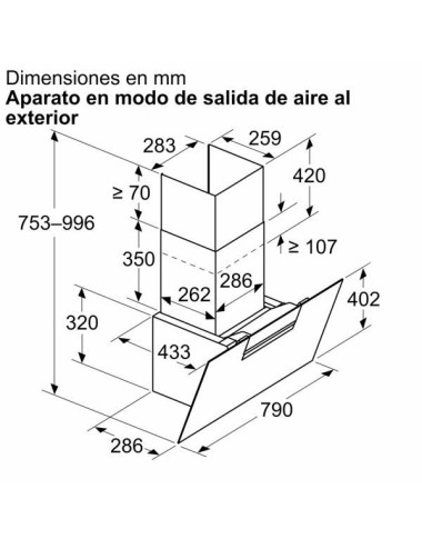 Balay Campana Decorativa 3BC587GNH Inclinada 80 cm Cristal Negro A+ 768 m³/h