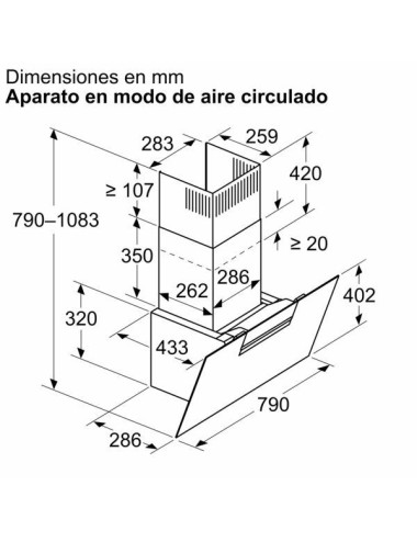 Balay Campana Decorativa 3BC587GNH Inclinada 80 cm Cristal Negro A+ 768 m³/h