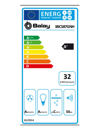 Balay Campana Decorativa 3BC587GNH Inclinada 80 cm Cristal Negro A+ 768 m³/h