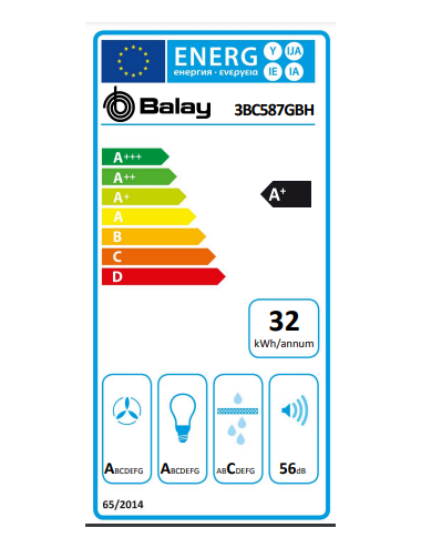 Balay Campana 3BC587GBH Decorativa Pared 80 cm Cristal Blanco 4 Velocidades A+