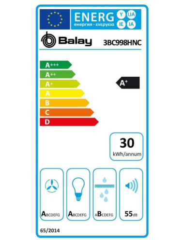 Campana Balay 3bc998hnc Campana Extractora Decorativa Pared 90 cm Cristal Negro A+ 843 m³/h