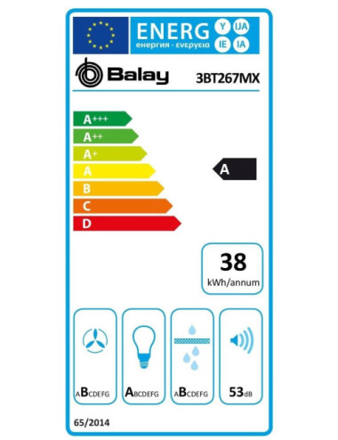 Campana Balay 3bt267mx Campana Telescópica 60cm Balay Inox 728 m³/h Clase A Integrable